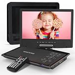 WONNIE 12.5" Portable DVD Player with 10.5" Swivel Screen, Headrest Mount, 5-Hour Rechargeable Battery, Dual Speakers, Car Charger, AC Adapter, Car DVD Player Support USB/SD Card/Sync TV, All Regions