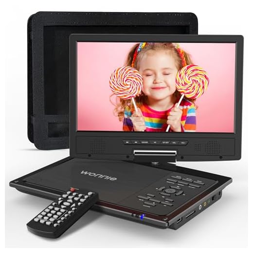 WONNIE 12.5" Portable DVD Player Car Headrest Video Players with 10.5" Swivel Screen, Car Headrest Holder, 5-Hours Rechargeable Battery, Regions Free, Support USB/SD Card/Sync TV