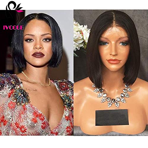 150% Density Short Blunt Bob Full Lace Wigs Cambonian Virgin Human Hair Front Lace Wigs for Black Women (8"LaceFrontWig)
