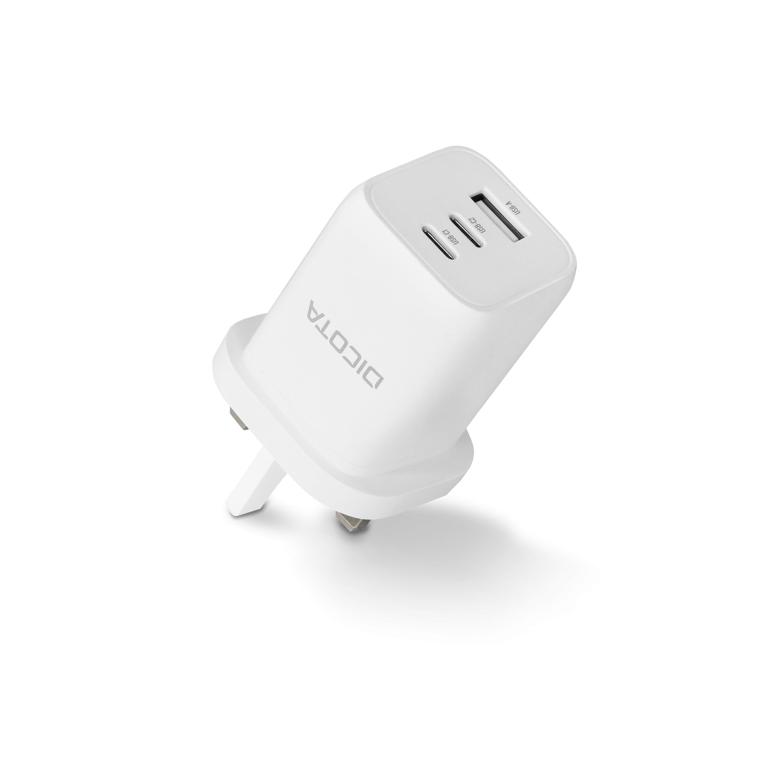 DICOTA - Alimentatore - Compatto, GaN - 65 Watt - 5 A - PD 3.0-3 punti di connessione di uscita (2 x USB-C, USB) - Bianco - Regno Unito