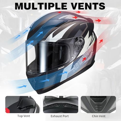 JQF Gear Full Face Motorcycle Helmet WS-607 DOT Approved Motorbike Racing Street Bike Helmets for Adults with Clear and Black Visor (Gray Ash B, L) by JQF Gear - Used condition - Image 8