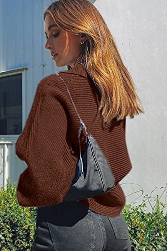 CHYRII Women Overized Puff Long Sleeve V Neck Knitted Polo Pullover Sweater Jumper Tops4