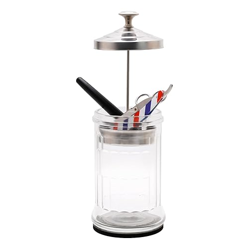 Miniatura 9 de ZIBARBER Tarro desinfectante de vidrio, tarro esterilizador grande de 50 onzas para manicura y pedicura, herramientas de peluquería de salón - 11.7