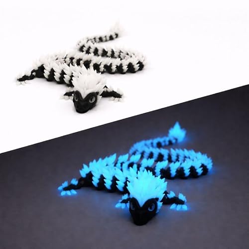Image of ROBO CRAFT REALM Articulated Crystal Dragon – 3D Printed Flexible Dragon Toy | PLA Fantasy Figurine for Home & Office Decor, Collectible Gift (Glow Black White to Blue)
