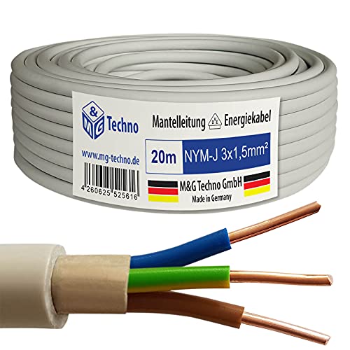 M&G Techno 20m NYM-J 3x1,5 mm² Mantelleitung Feuchtraumkabel Elektrokabel Kupfer Made in Germany