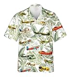 Airplane Hawaiian Shirts for Men - 3D Vintage Button Down Mens Hawaiian Shirts Short Sleeve Series 80 Size XL