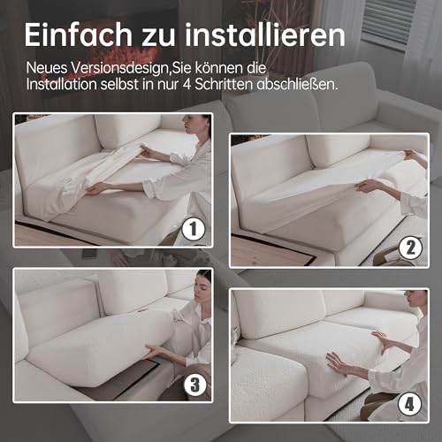 OHSIO Sofa Überzug – Hoch Elastischer, Rutschfester Sitzkissenbezug – Waschbarer, Haustierfreundlicher Sofabezug für Couch, Strapazierfähig(Elfenbein, 1x Rückenlehnenbezug)