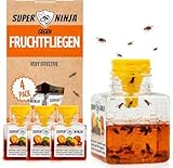 Super Ninja Fruchtfliegenfalle für Innenbereich – 4er-Pack, Wirksame Obstfliegenfalle für Haushalt und Küche, bis zu 3 Wochen Leistung pro Flasche, Kinder-und haustierfreundlich