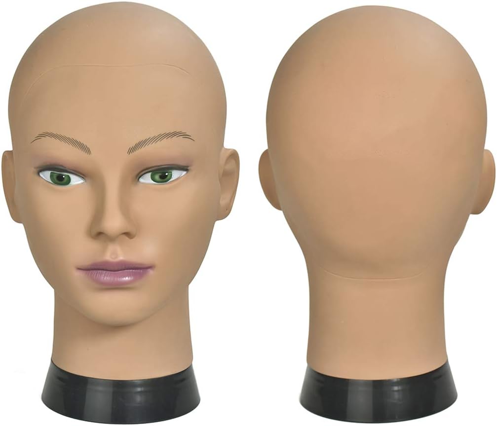 Female Cosmetology Mannequin Head Bald Manikin Head for Wigs Making Wig Display Hat Display Glasses Display Hairdressing Training Head Doll Head with Clamp（12-A）