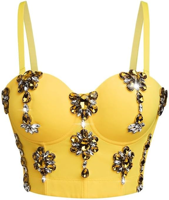 Women's Sexy Rhinestone Bead Bustier Crop Top Club Party Glitter Corset Top Bra