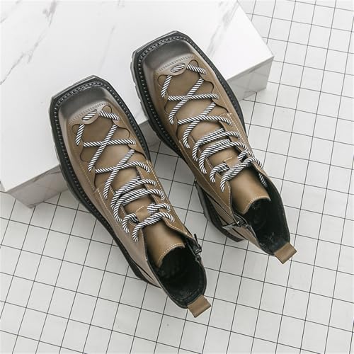 Mens Leather Lace-Up Chunky Platform Heels Chukka Ankle Boots Casual Non-Slip Square Toe Dress Combat Boot for Walking Formal Business2