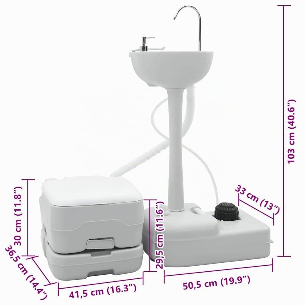 vidaXL Set di Toilette per Il Campeggio 2 PCS Grigio e Bianco, Giardino e terrazza, Set WC Portatile Moderno, comodità per Camping, igiene Outdoor, Must-Have Estivo