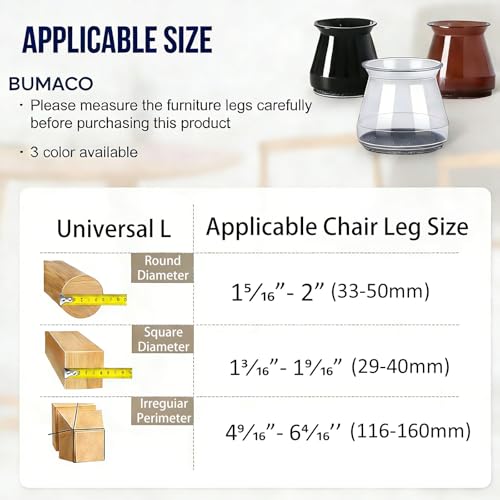Image of BUMACO Chair Leg Floor Protectors Chair Leg Protectors for Hardwood Floors Silicone Pads Covers to Protect Floors (Black-20 Pcs, Universal L (1-5 /16 inch~2 inch)