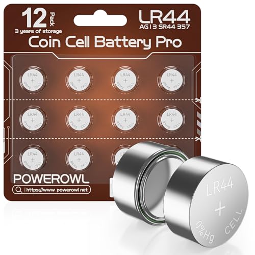 POWEROWL LR44 Knopfzelle hohe Kapazität AG13 357 303 SR44 L1154F A76 Premium Alkalibatterie 1 5 V Knopfzellenbatterien - Braun 12 Stück