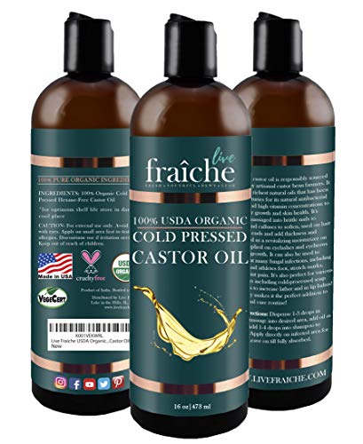 Live Fraiche USDA Organic Cold Pressed Castor Oil (16oz), 100% Pure, Hexane-Free Castor