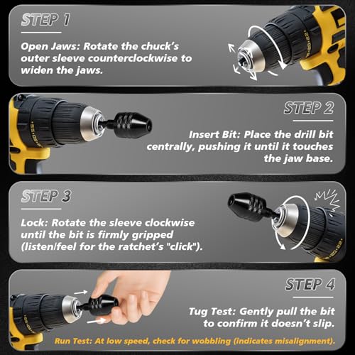 2 Pieces Keyless Drill Chuck Adapter Set, 1/4 Inch Hex Shank Quick Change Drill Bit Converter, 0.3-3.6mm and 0.6-8mm for Impact Drivers and Power Drills Compatible with Milwaukee, DeWalt, Makita - Image 6