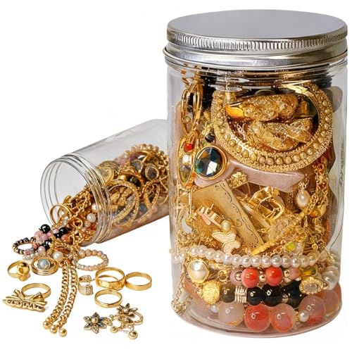 50 Piece Mystery Jewelry Jar - Random Mysterious Box for Women,Vintage Jewelry Gift Set (Necklace,Earrings,Ring,Bracelet,Brooch)Unique Birthday Graduation Gift for Family and Friends(Silver + Gold-10)