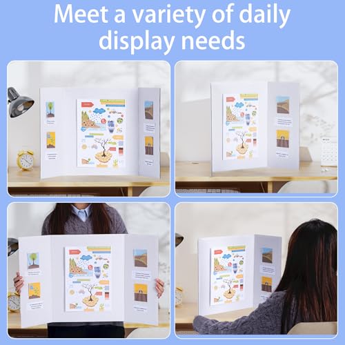 Image of AKONEGE 6 Pack Medium Trifold Poster Board, 26 inch x 16 inch White Corrugated Cardboard Tri Fold Poster Boards for Presentation, School Projects, Science Fair, Photo Display Exhibitions Event