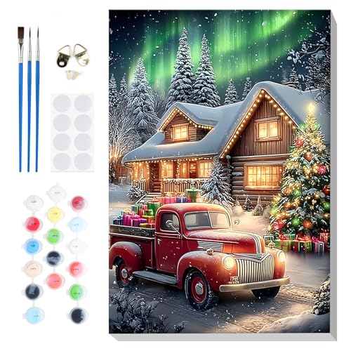 Lxmsja Weihnachten Malen Nach Zahlen Erwachsene mit Rahmen Malen Nach Zahlen Heiligabend Diy Set Erwachsene Handgemalt Ölgemälde Leinwand Geschenke für Home Décor 20x30cm