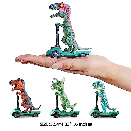 Image of DINOBROS Dinosaur Scooter Toys Pull Back Cars Mini Finger Kick Scooters Boy Toy Age 3 4 5 6, Dino Gift Sets for Kids 4-Pack