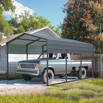 10x15 ft Heavy Duty Metal Carport,Outdoor Garage Multi-Use Shelter Canopy Car Shelter,Waterproof Carport Canopy,Sturdy Metal Carport,with Reinforced Frame,for Pickup, Boat, Car and Tractors (Grey)