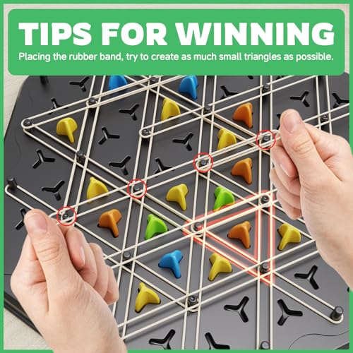 Image of Chain Triangle Chess Game, Strategy Board Games for Kid 6-8-12, Chess Board Games for Adults, Family Games for Kids Adults, Triangle Rubber Band Game, 2 to 4 Players, Kids Christmas Birthday Gifts