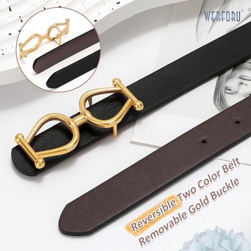 WERFORU Women Reversible Leather Belt for Women, Two-in-One Women Gold Buckle Leather Belt for Jeans Dress,Black/Coffee, 47.2 Inches Length,Fit Waist Size 36 Inches-40 Inches4