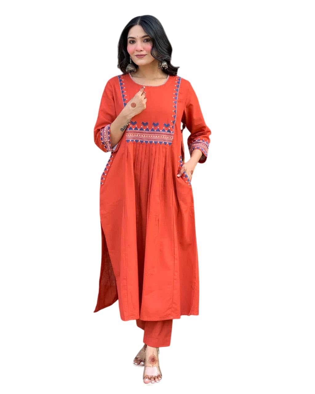 aavya & aadvik crafts Women's Rayon Embroidered A-Line Kurti with Pant Set-picture-10