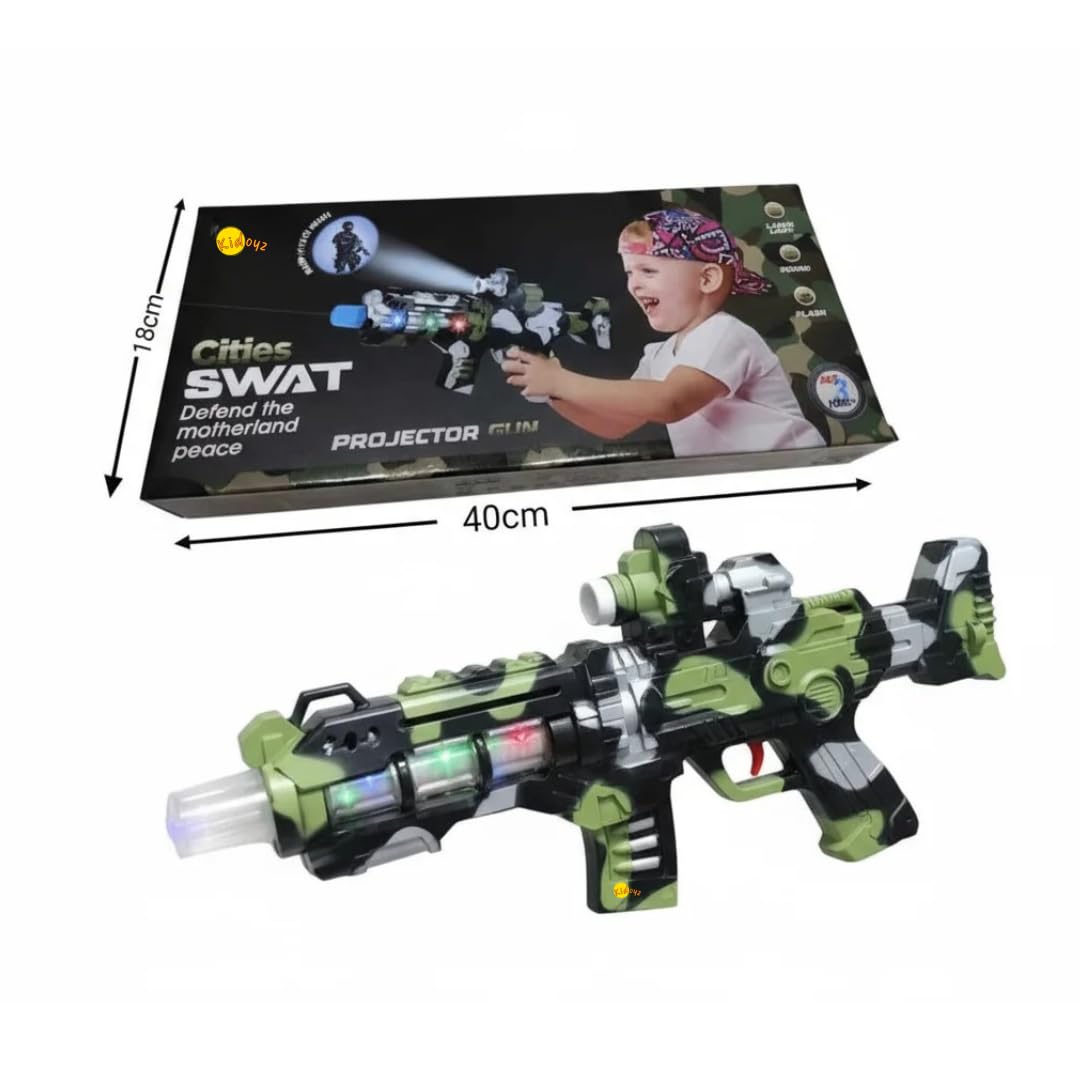Kidoyz® Revolving Machine Gun Toy for Kids with Tripod Stand & Carry Strap | 360° Rotating Barrel, Flashing Lights & Realistic Sound Effects | Army Camouflage Toy Gun for Boys 3+ (Battery Operated) 3
