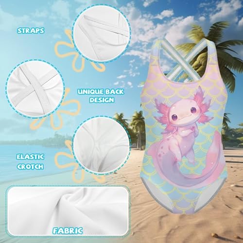 Image of Xpyiqun Swimsuit for Girls One Piece Bathing Suits Size 5-14 Sleeveless Swimwear Cross Shoulder Strap Swimming Wear