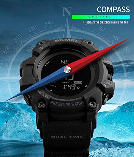 Mens Outdoor Sports Army Watches Pedometer Calories Digital Watch Altimeter Barometer Compass Thermometer Weather Men Watch (Black)2