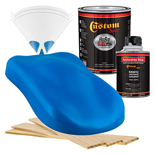 Custom Shop - Speed Blue - Hot Rod Flatz Flat Matte Satin Urethane Auto Paint - Complete Quart Paint Kit - Professional Low Sheen Automotive, Car Truck Coating, 4:1 Mix Ratio