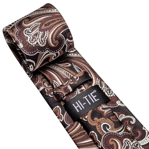 Image of Hi-Tie Men Ties Sets Silk Stripe Paisley Necktie Pocket Square Cufflinks for Business Wedding