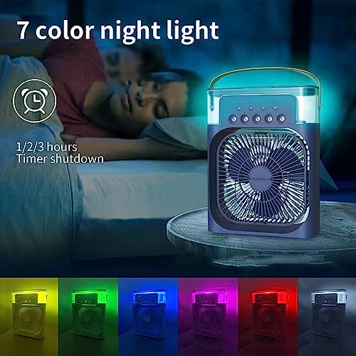 Image of Drumstone (𝟏𝟓 𝐘𝐞𝐚𝐫𝐬 𝐰𝐚𝐫𝐫𝐚𝐧𝐭𝐲) Mini Portable Air Cooler Fan - USB Powered, 3-Speed, Cool Mist Humidifier, 7-Color LED Light & Timer for Home, Office & Travel