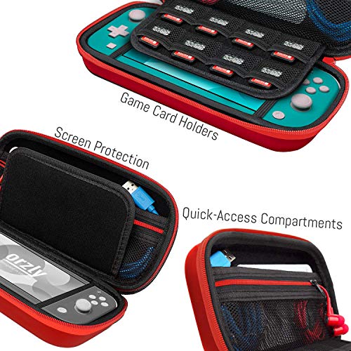 Image of Orzly Carry Case for Nintendo Switch Lite - Portable Travel Carry Case with storage for Switch Lite Games & Accessories [Red]