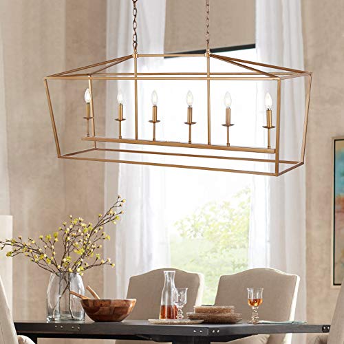 JONATHAN Y JYL7439B Pagoda Lantern Dimmable Adjustable Metal LED Pendant Classic Traditional Farmhouse Dining Room Living Room Kitchen Foyer Bedroom Hallway, 49 in, Antique Gold - Image 4