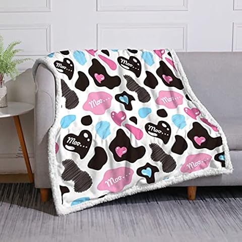 DUISE Sherpa Fleece Plush Blanket,Super Warm Soft Sherpa Blanket for Couch Bed,with Funny Colorful Cow Skin Pattern Print,60"X80",Cartoon Theme Throw Sherpa Print Blanket for Sofa Chair Cover