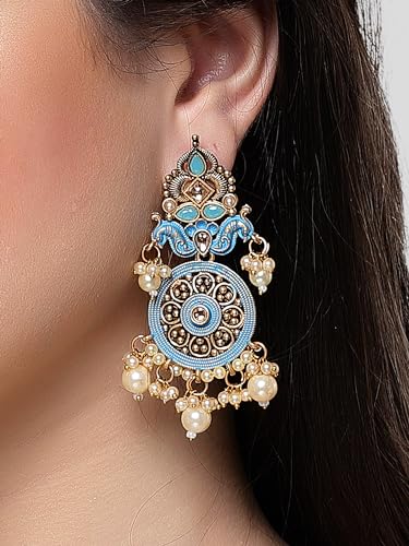 Image of Karatcart Red Stone Studded Gold Plated Drop Earrings for Women