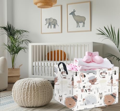 Image of Rectangular Kids Storage Basket Baby Storage Basket Cute Kids Toy Storage Bin Organizer Shelf Book Room Decor(Winter Animal)