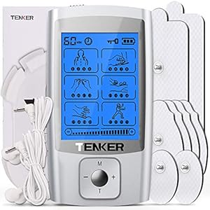 TENKER EMS TENS Unit with 8 Electrode Pads Rechargeable Muscle Stimulator Pain Reliever for Muscle Stiffness Soreness