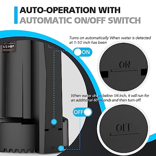 Image of Automatic Water Pump, 2250GPH Sump Pump Submersible Basement Portable Electric Utility Water Pump Removal for Pool Draining Basement Hot Tubs Garden Pool Cover Pond, Black