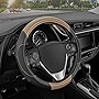 Motor Trend GripDrive Beige Carbon Fiber Steering Wheel Cover, Standard 15 inch Size, Black Faux Leather Comfort Grip, Car Steering Wheel Cover for Auto Truck Van SUV