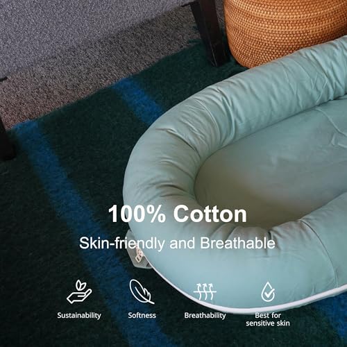 Image of Deluxe Infant Lounger, Baby Nest Cover for Baby Girls & Boys, Newborn Essentials for Baby 0-12 Months, 100% Cotton (MistyGreen)