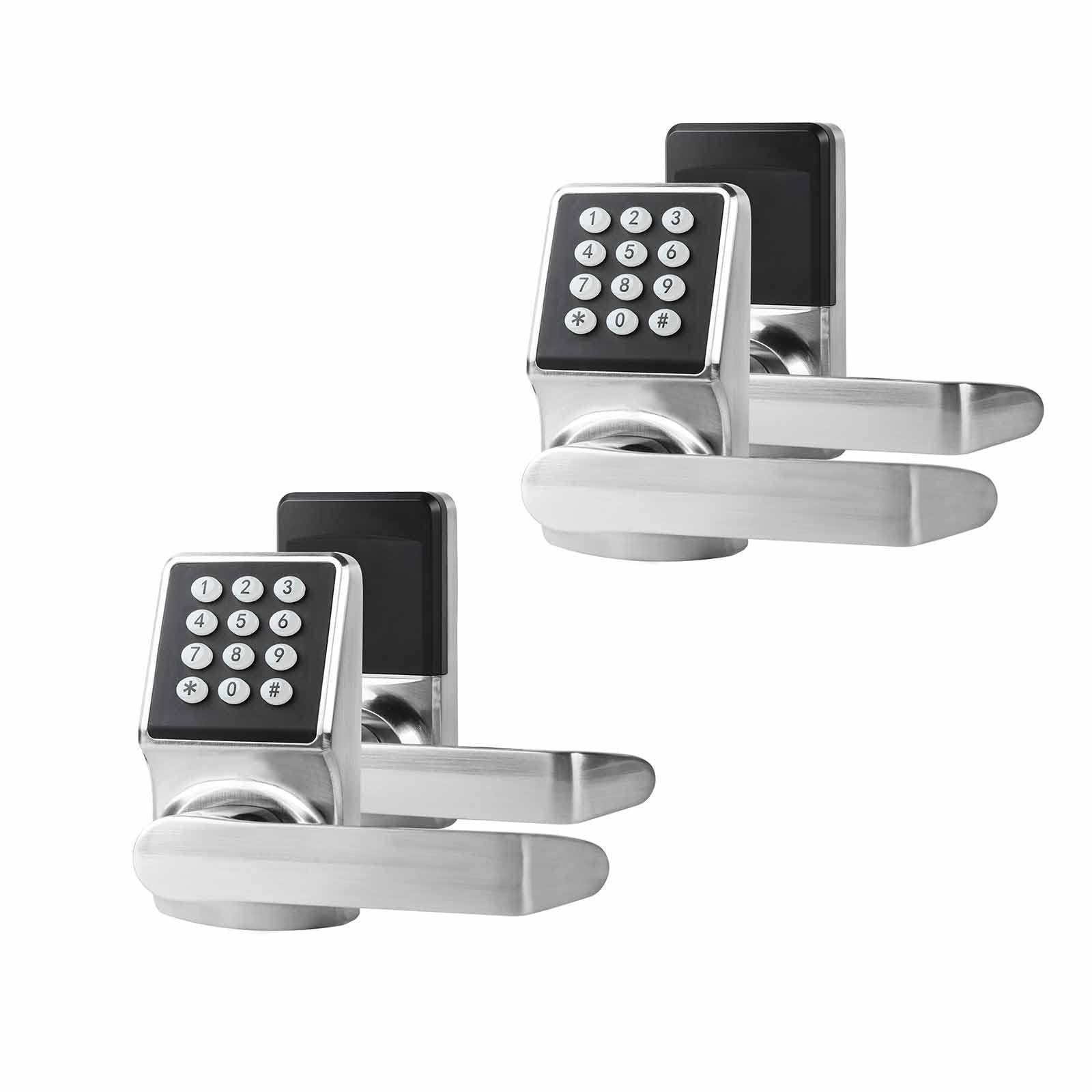 Keypad Door Lock with Handle, Digital Door Lock with Keypad Set,Keyless Entry Door Lock with Handle-IC Card and Anti-peep Password- Brushed Nickel-2PACKset