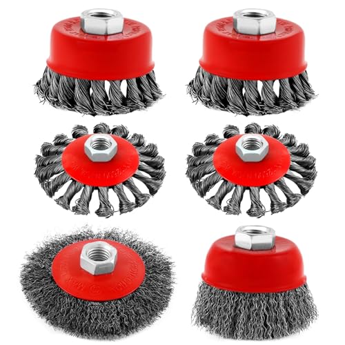 Brosse métallique pour meuleuse d'angle 5/8"-11, lot de 6 brosses à fils d'acier sertis