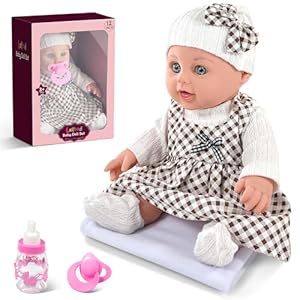 Lepood 12in Baby Doll in Gift Box for Toddlers 3+, First Baby Doll Set with Accessories Includes Clothes, Pacifier, Blanket, Feeding Bottle, Baby Doll Playset Toy for Girls Kids