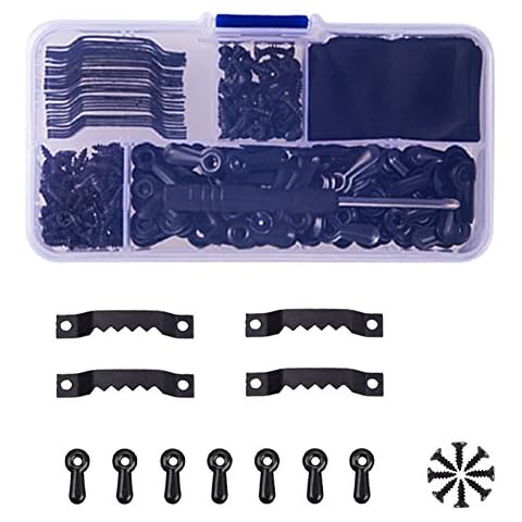 Topoox 25 Pieces Sawtooth Picture Frame Hanging 1.5” Hangers Double Hole with 100 Pieces 0.8” Photo Frame Turn Button with Screws, Black Cover