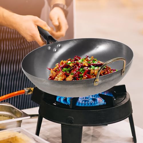 Wok de hierro fundido 32 cm con mango de madera miniatura 3