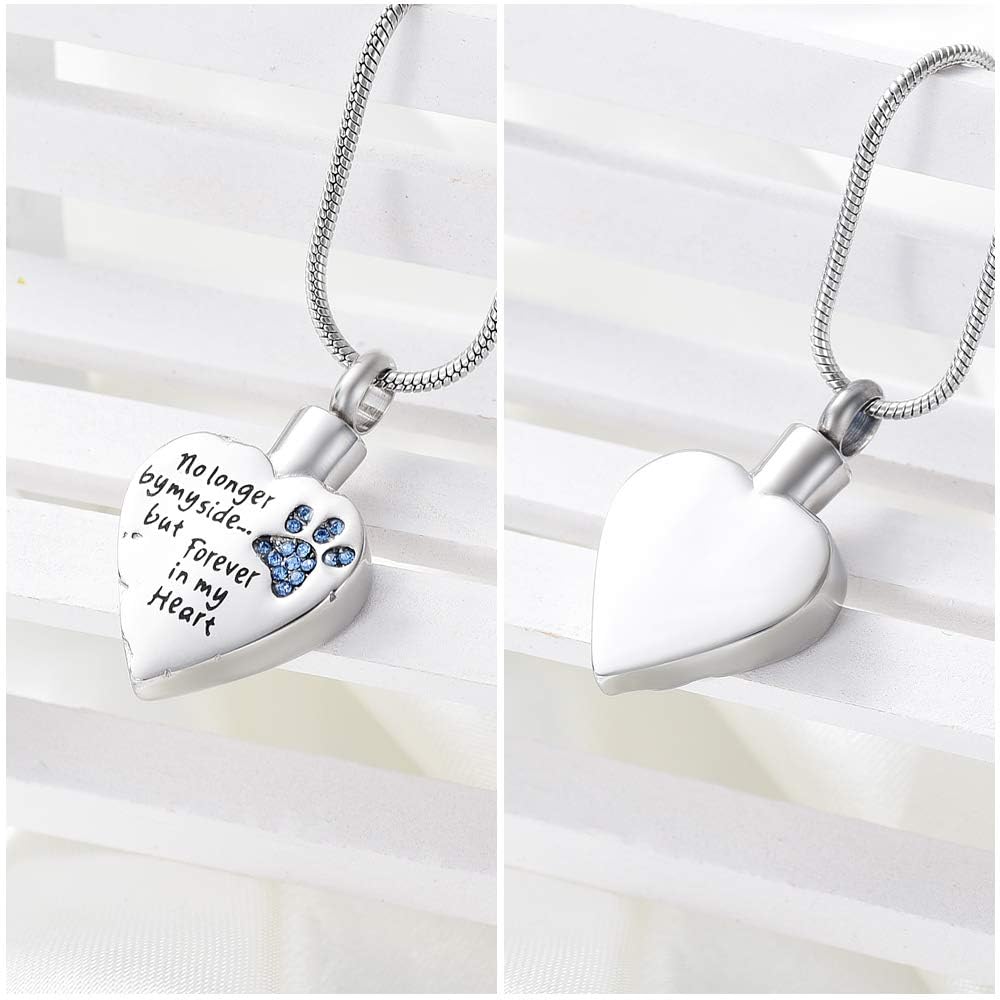 QGJNSGC Pet Cremation Jewellery Stainess Steel Heart Urn Necklace for Ashes Keepsake Ashes Necklace Dog Cat Paw Memorial Urn Pendant for Women Men - Image 3