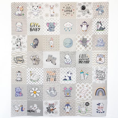 Lalikul Fabrics Grey. Cotton Charm Packs Fat Quarters Bundles 42 Different Motifs. Ideal for Quilts Sewing Blankets and I Spy Games for Kids 36 x 31 Continuous Panel